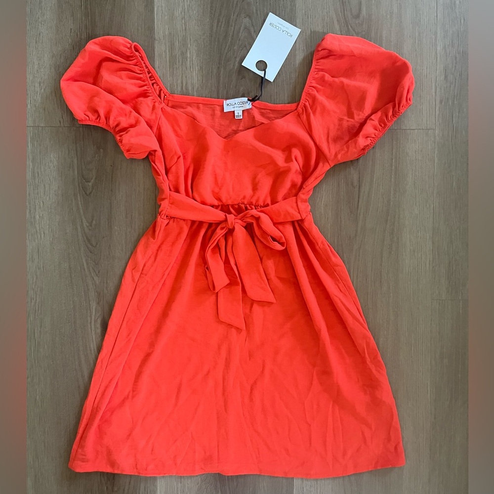 Women Orange Dress with Puff Sleeves